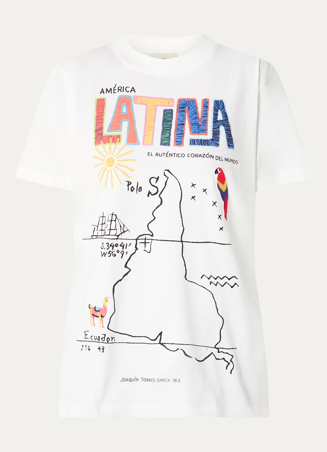 Farm Rio America Latina T-shirt met print - voorkant 2 gebroken wit