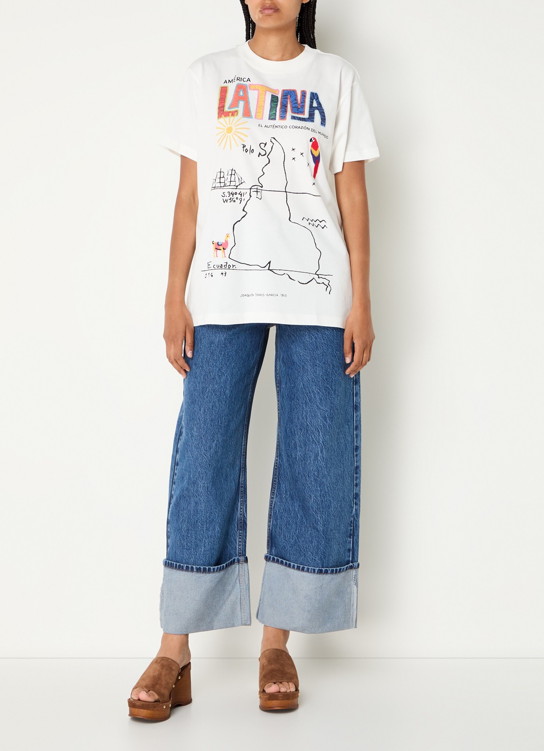Farm Rio America Latina T-shirt met print - voorkant 3 gebroken wit