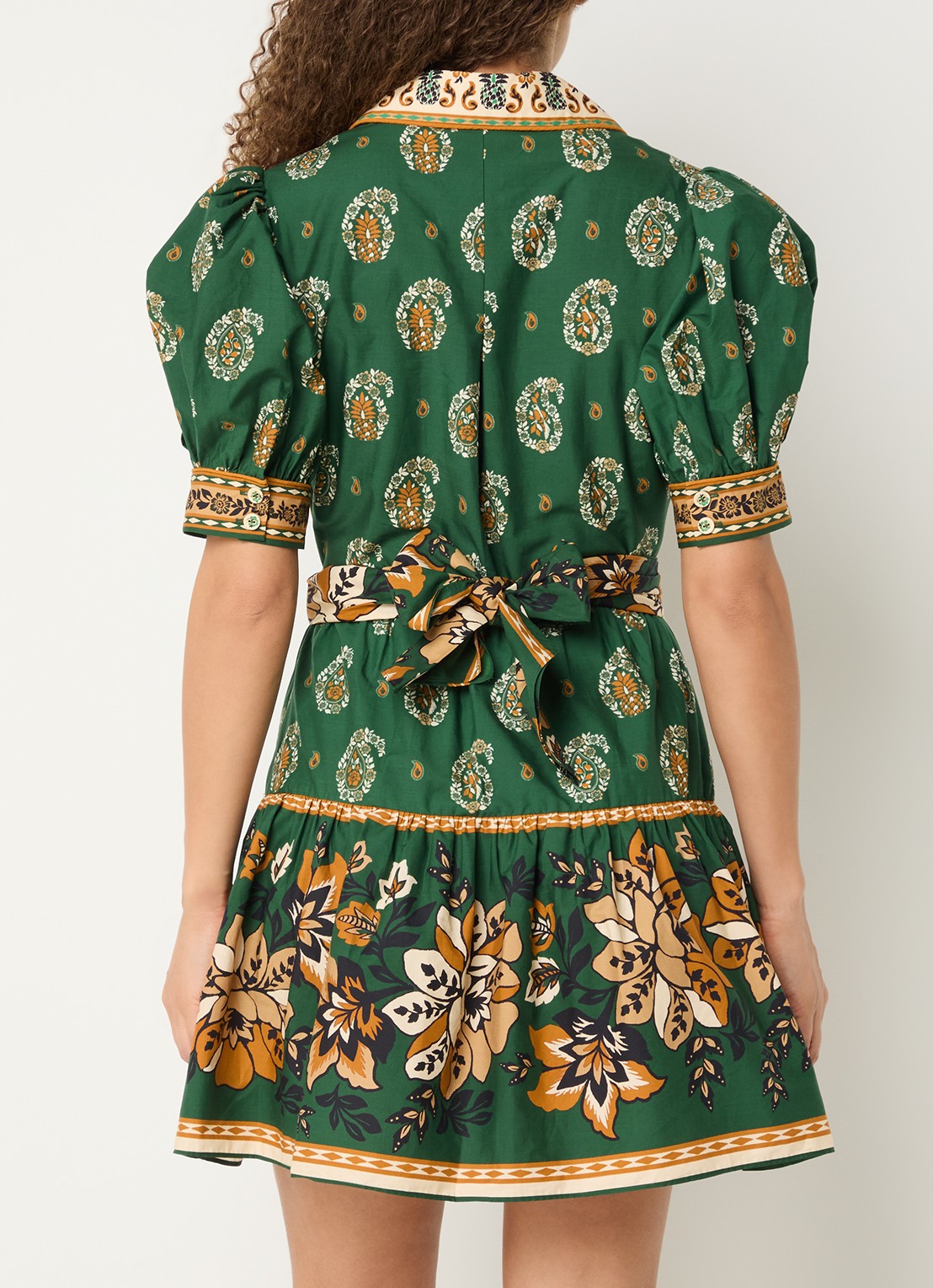 Farm Rio Ayla mini jurk met strikdetail en print - achterkant 3 legergroen