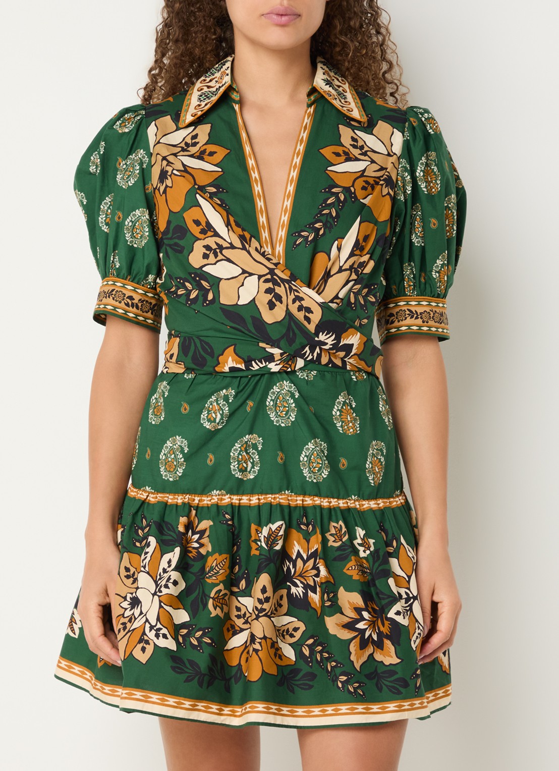 Farm Rio Ayla mini jurk met strikdetail en print - detail 4 legergroen