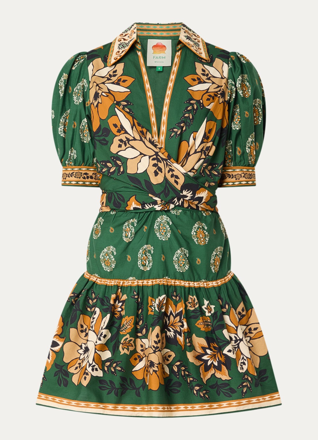 Farm Rio Ayla mini jurk met strikdetail en print - voorkant legergroen