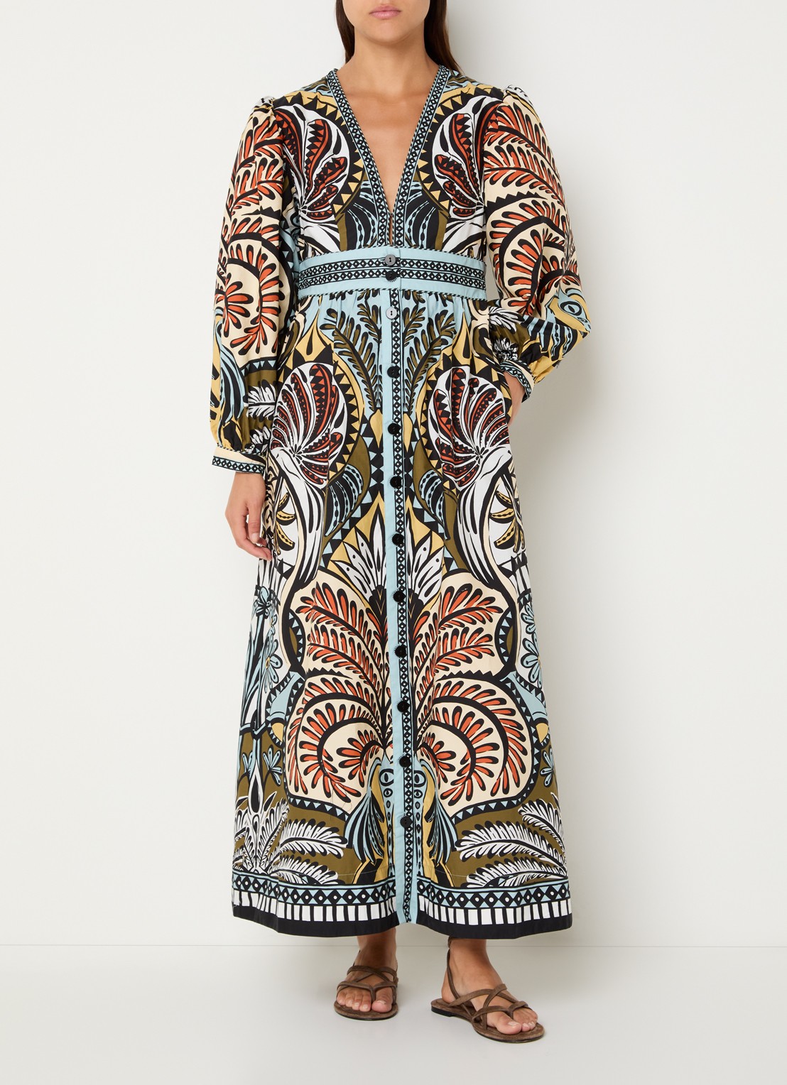 Farm Rio Balamana maxi tuniekjurk met print - detail 4 lichtblauw