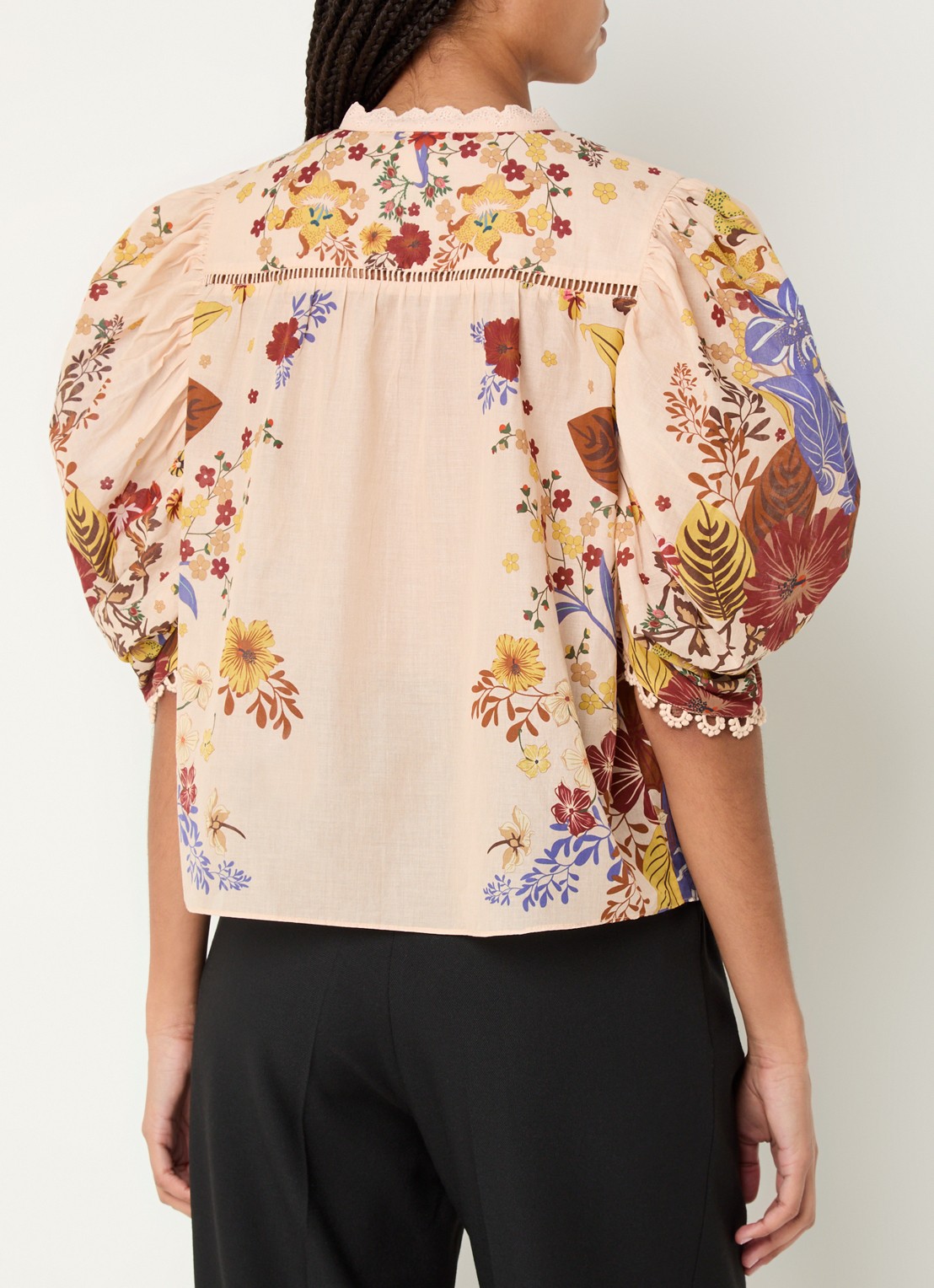 Farm Rio Beauty Bouquet tuniek met pofmouw en bloemenprint - achterkant 5 zalmroze