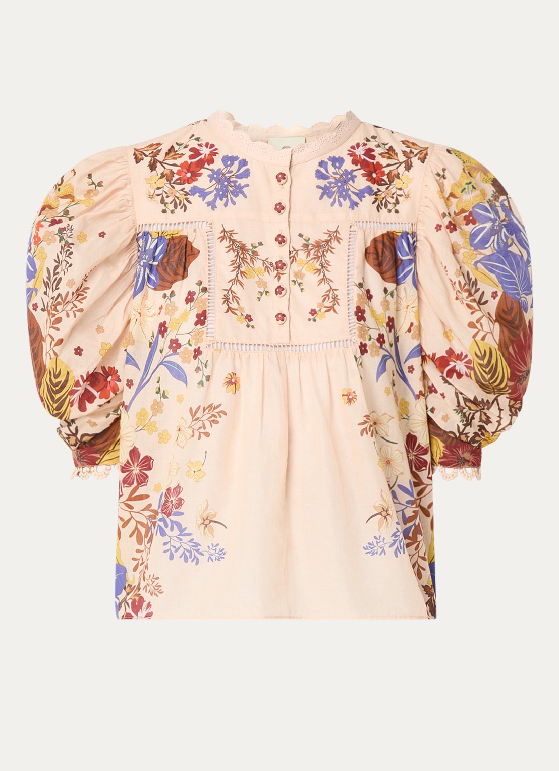 Farm Rio Beauty Bouquet tuniek met pofmouw en bloemenprint - voorkant zalmroze