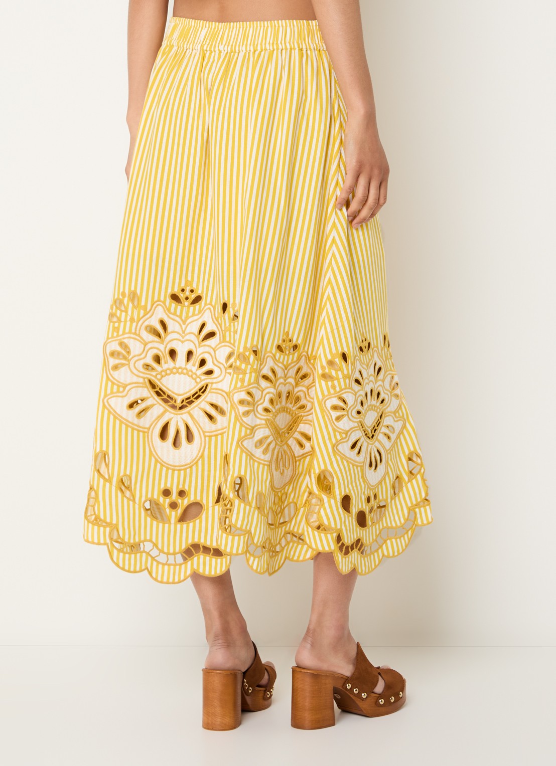 Farm Rio Bicolor midi rok in linnenblend met streepprint - achterkant geel