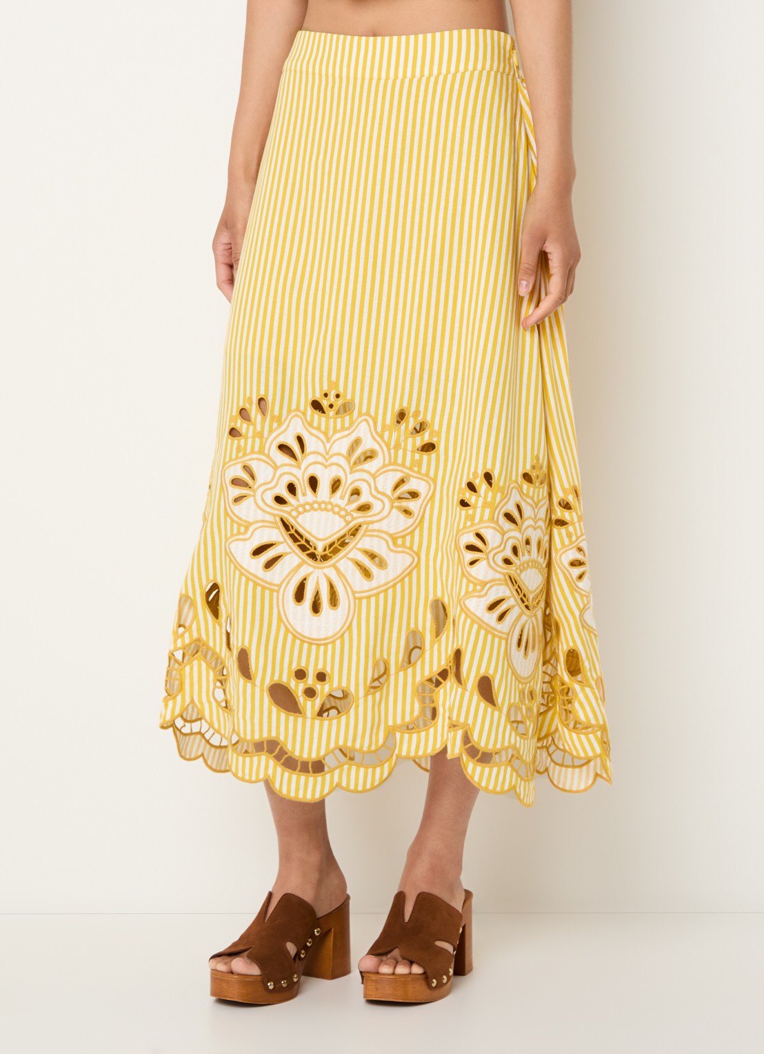 Farm Rio Bicolor midi rok in linnenblend met streepprint - detail 4 geel