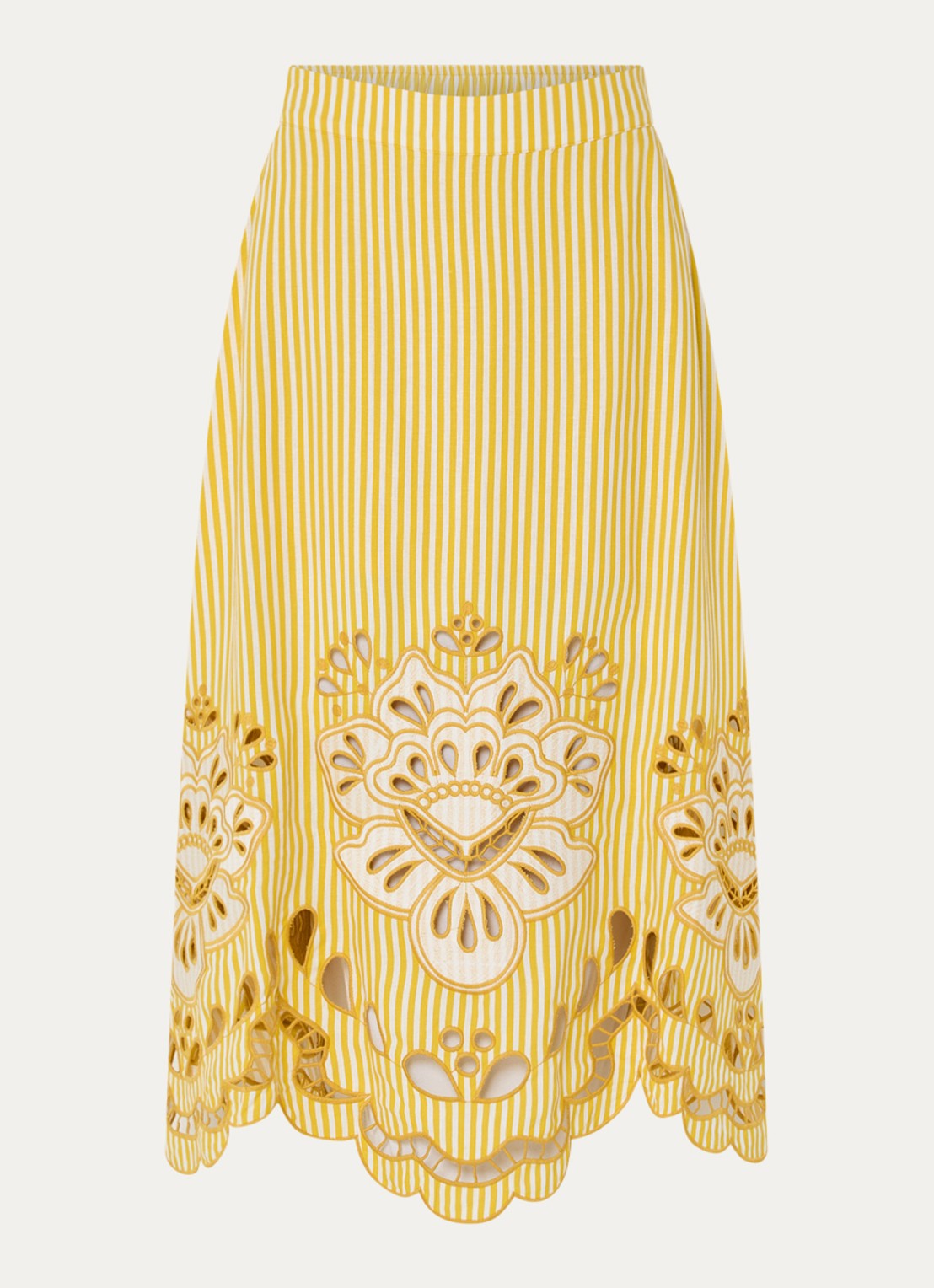 Farm Rio Bicolor midi rok in linnenblend met streepprint - voorkant 2 geel
