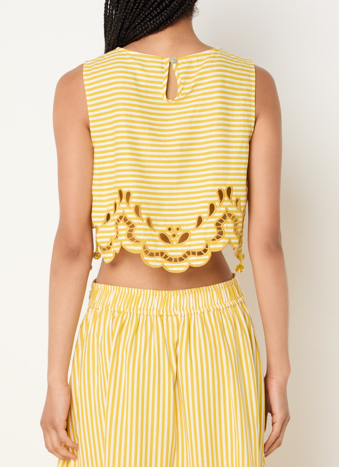 Farm Rio Bicolor top in linnenblend met cut-out detail - achterkant 4 geel