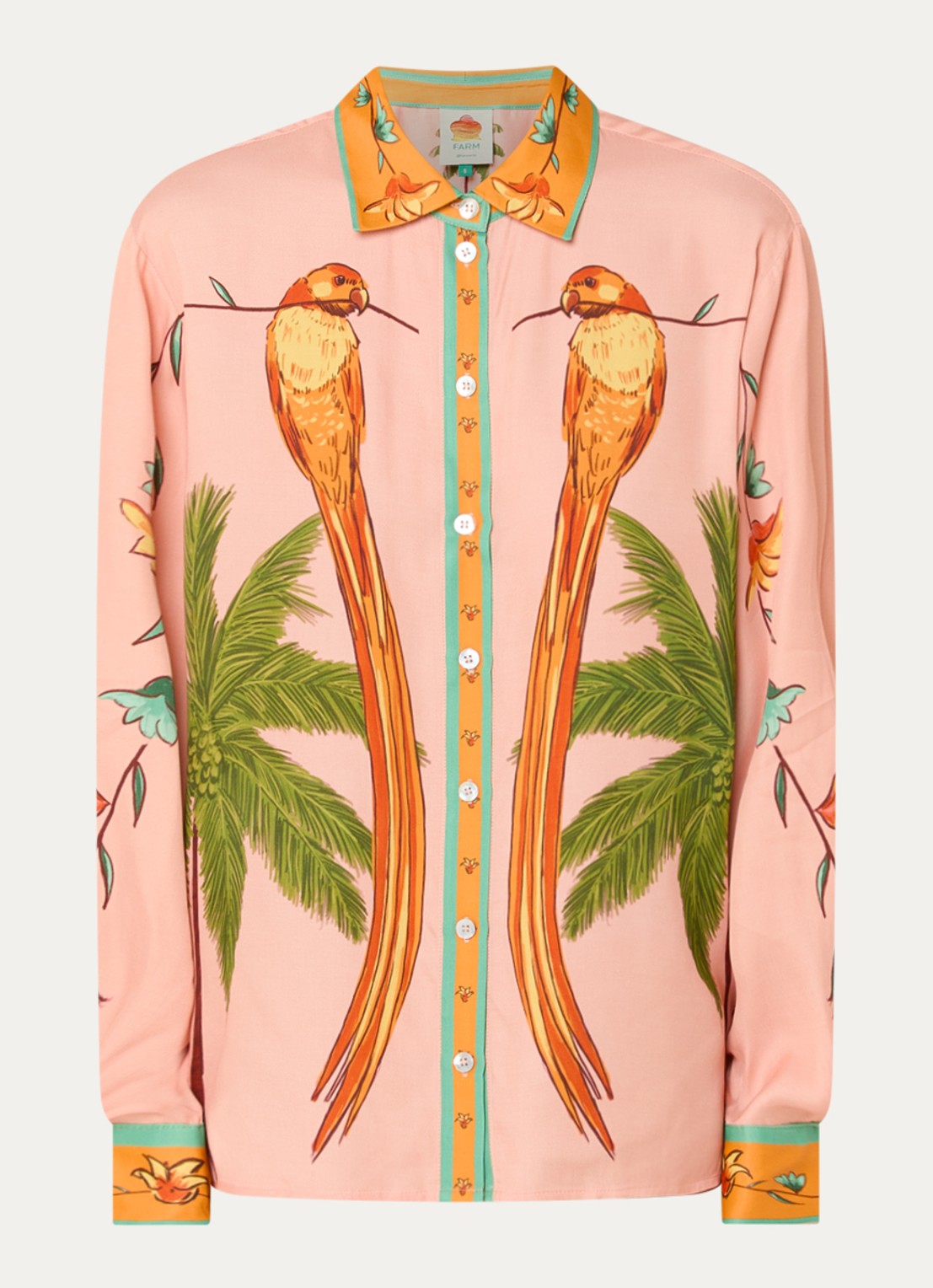 Farm Rio Birds blouse met print - voorkant orange