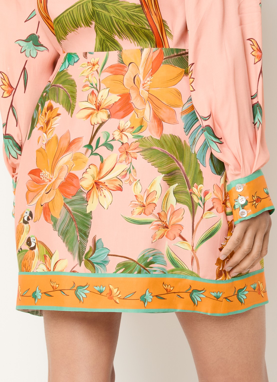 Farm Rio Birds minirok met print - achterkant 4 orange