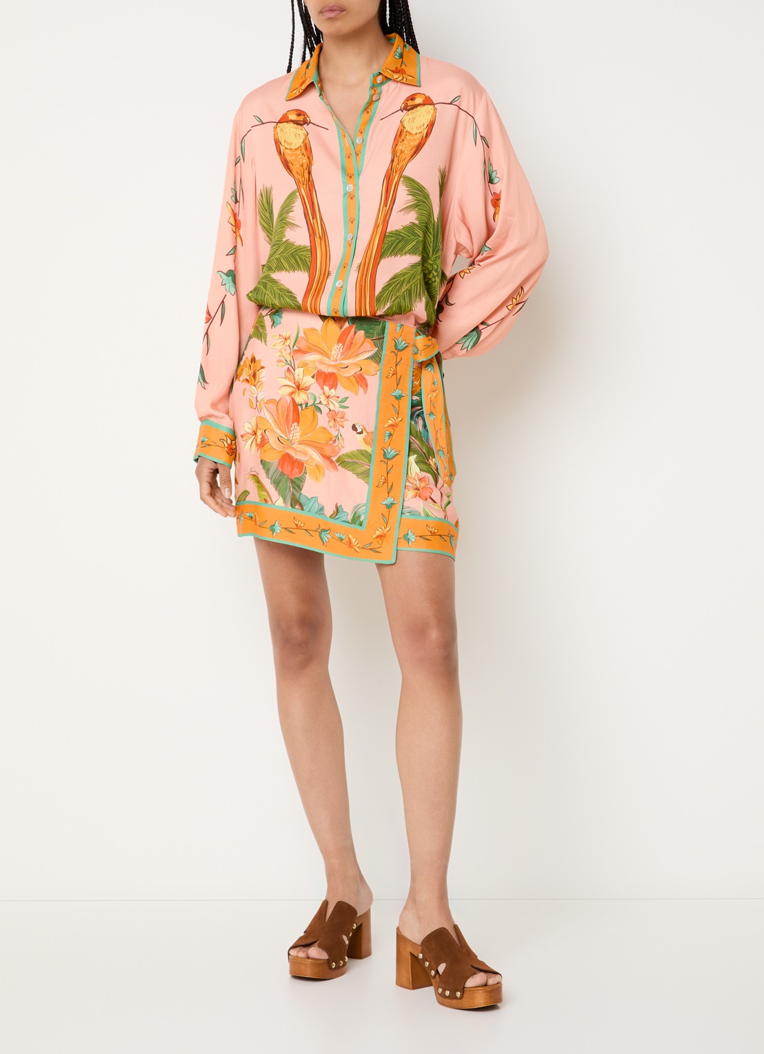 Farm Rio Birds minirok met print - voorkant 2 orange