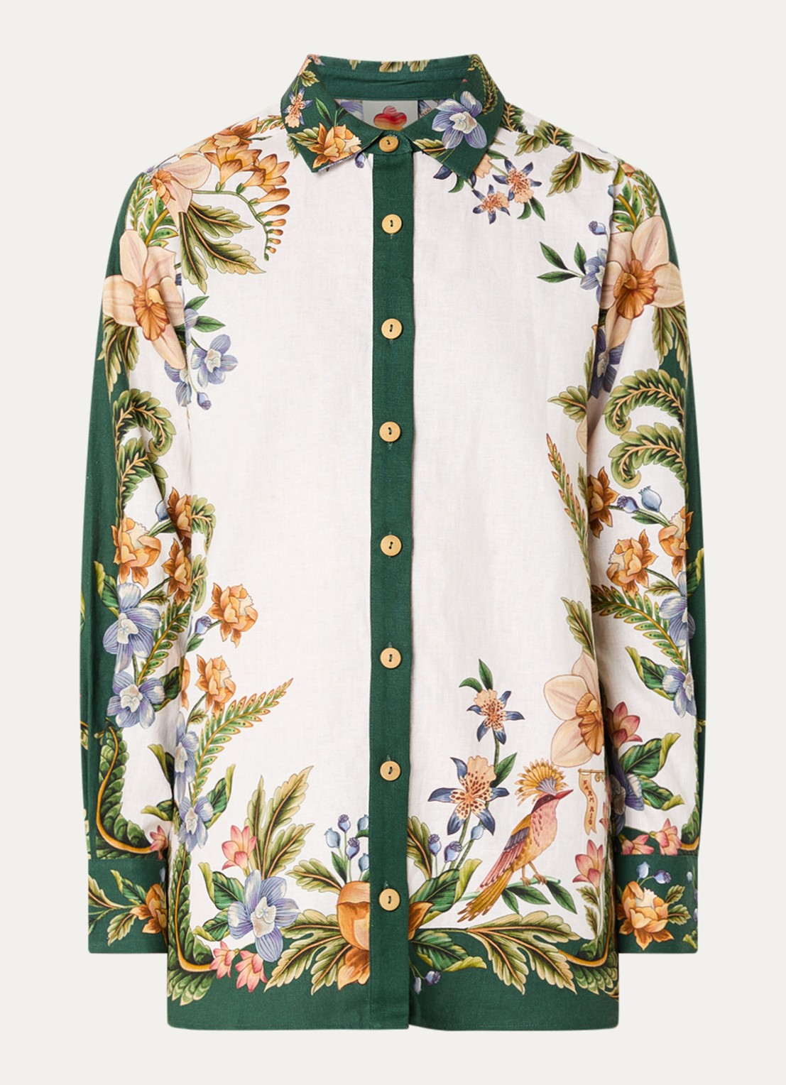 Farm Rio Blouse in linnenblend met bladprint - voorkant 3 groen