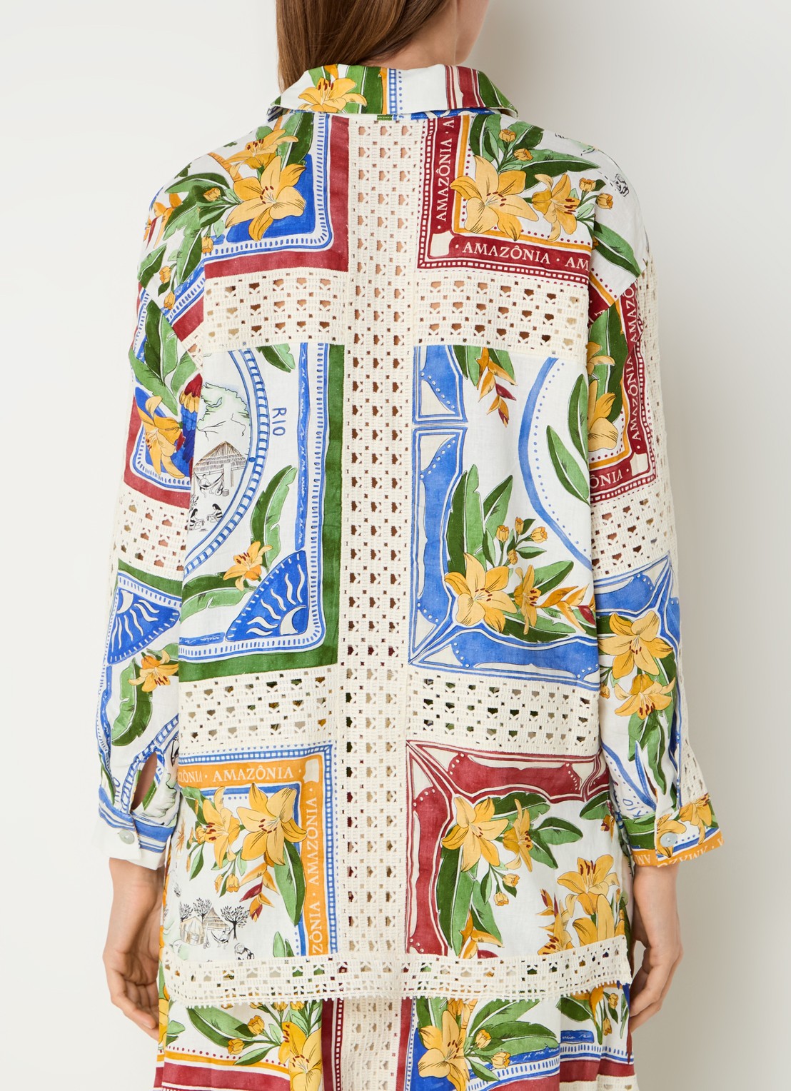 Farm Rio Blouse in linnenblend met bloemenprint - achterkant 4 groen