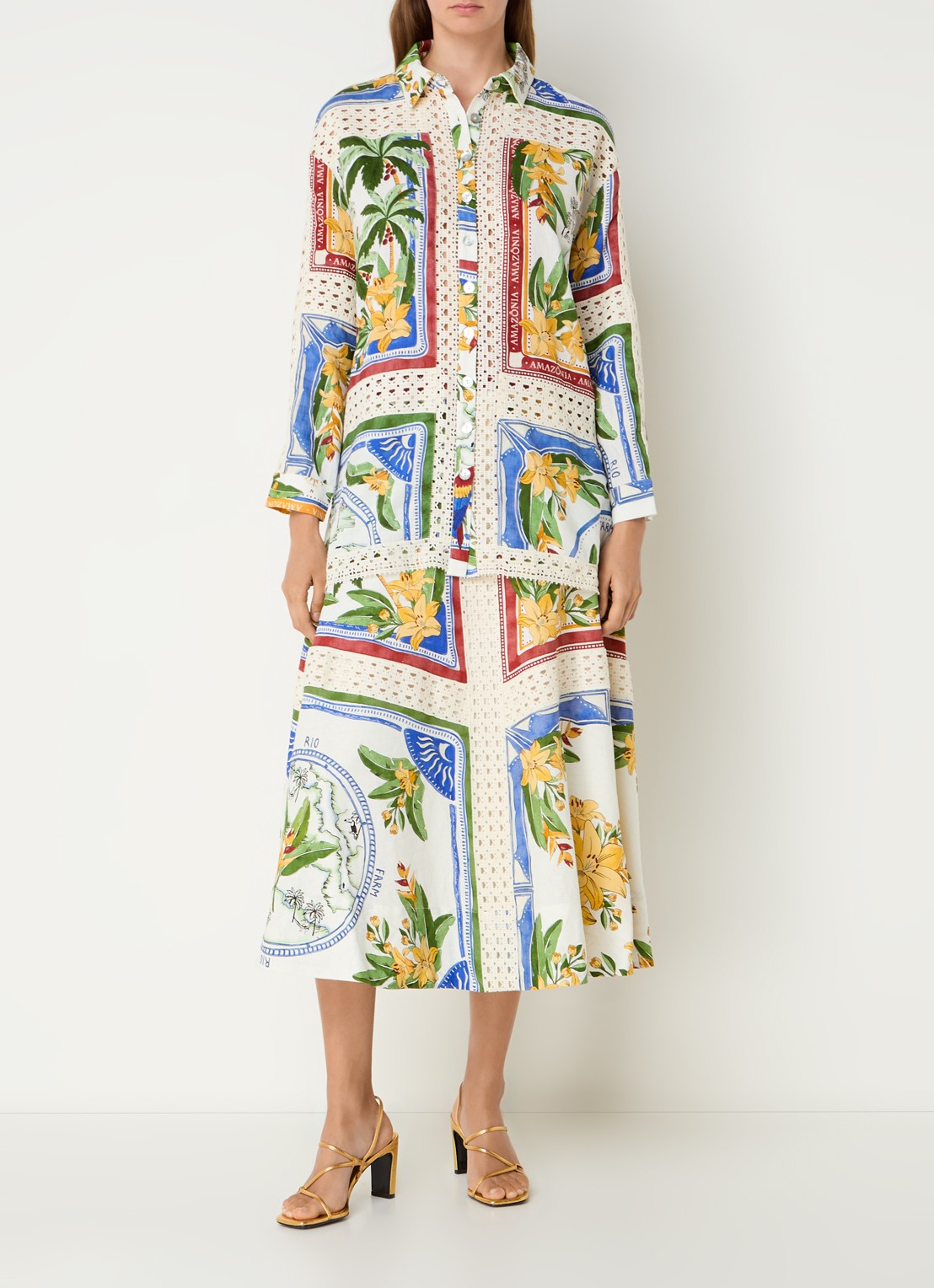 Farm Rio Blouse in linnenblend met bloemenprint - voorkant 2 groen