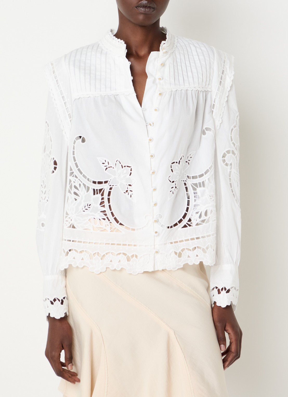 Farm Rio Blouse met broderie en plooidetail - detail 3 gebroken wit