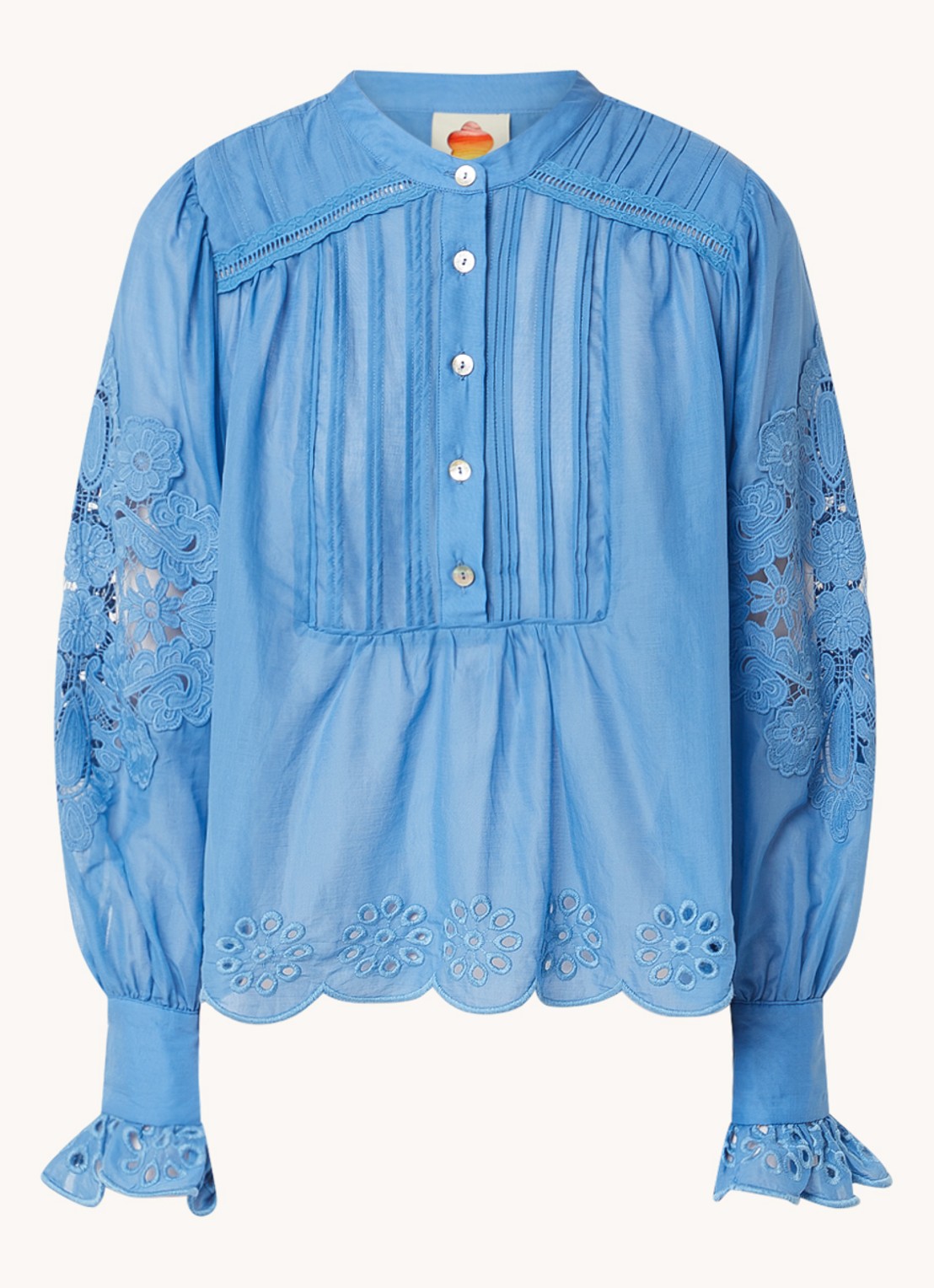 Farm Rio Blouse met broderie en structuur - voorkant 3 blauw