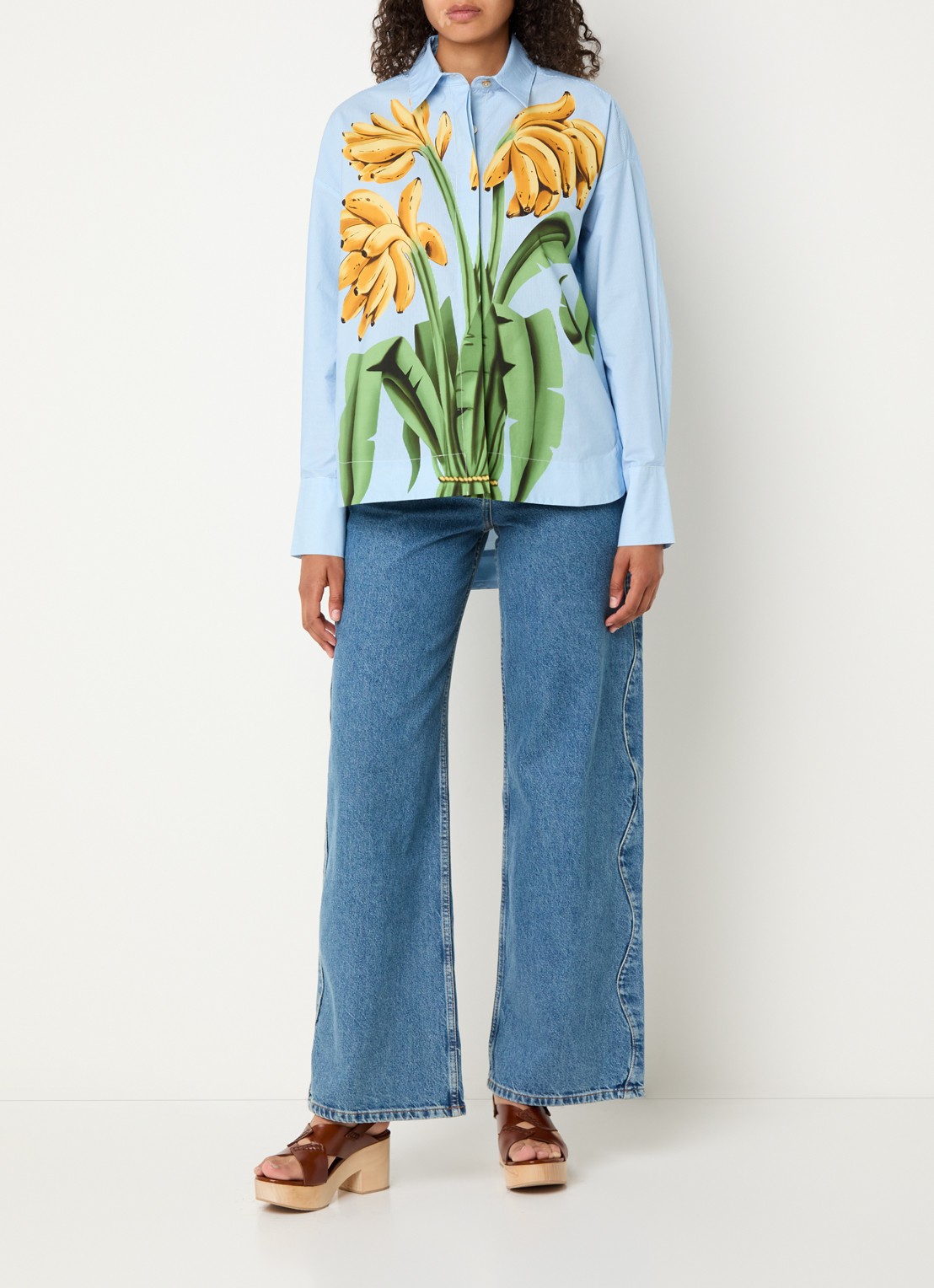 Farm Rio Blouse met streepprint  - voorkant 3 blauw
