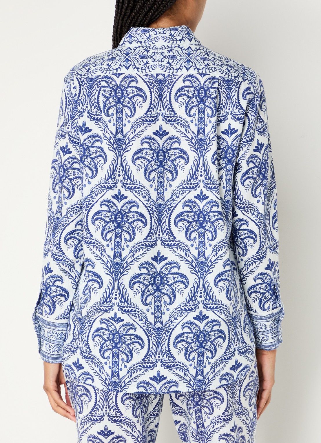Farm Rio Blue Tropical blouse in linnenblend met paisley dessin - achterkant 2 kobaltblauw