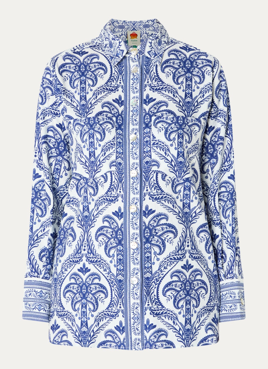 Farm Rio Blue Tropical blouse in linnenblend met paisley dessin - voorkant 3 kobaltblauw
