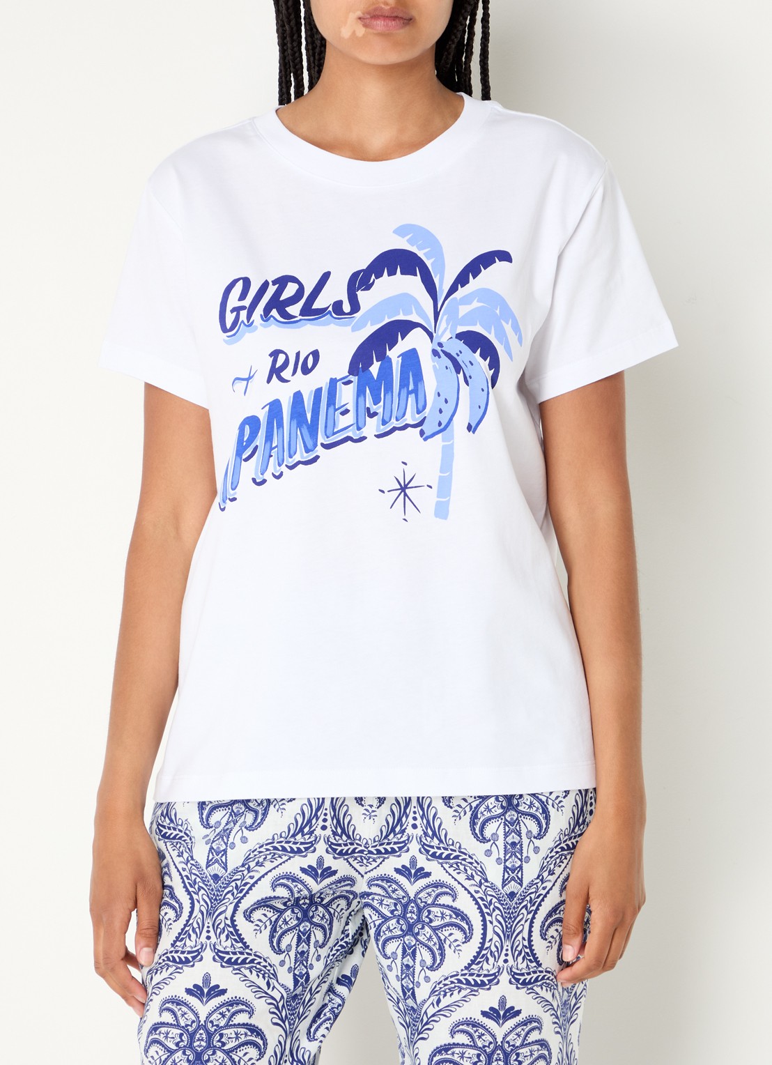 Farm Rio Blue Tropical T-shirt met print - detail 3 wit