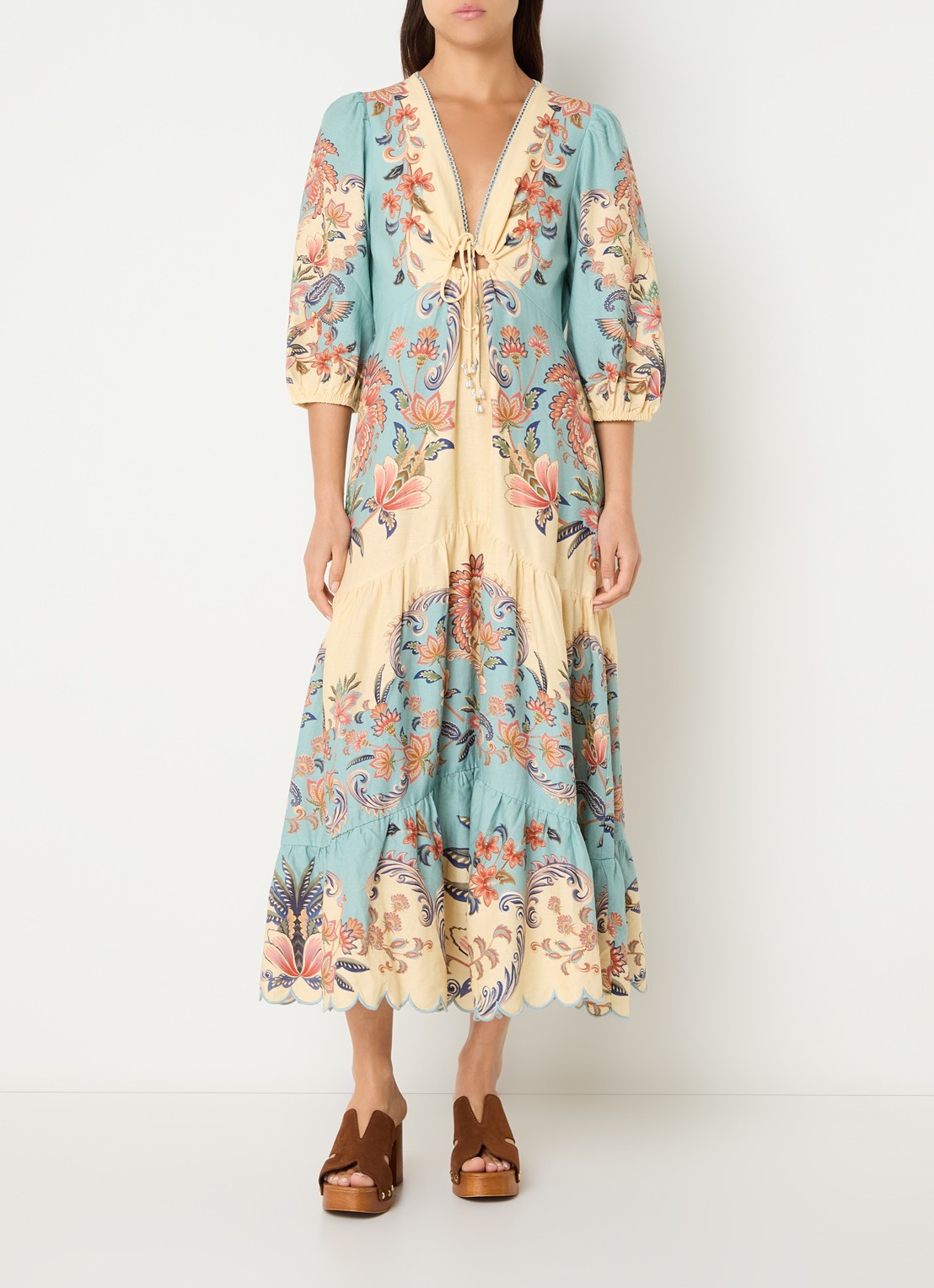 Farm Rio Boho Beauty Butter maxi tuniekjurk in linnenblend - detail lichtgeel