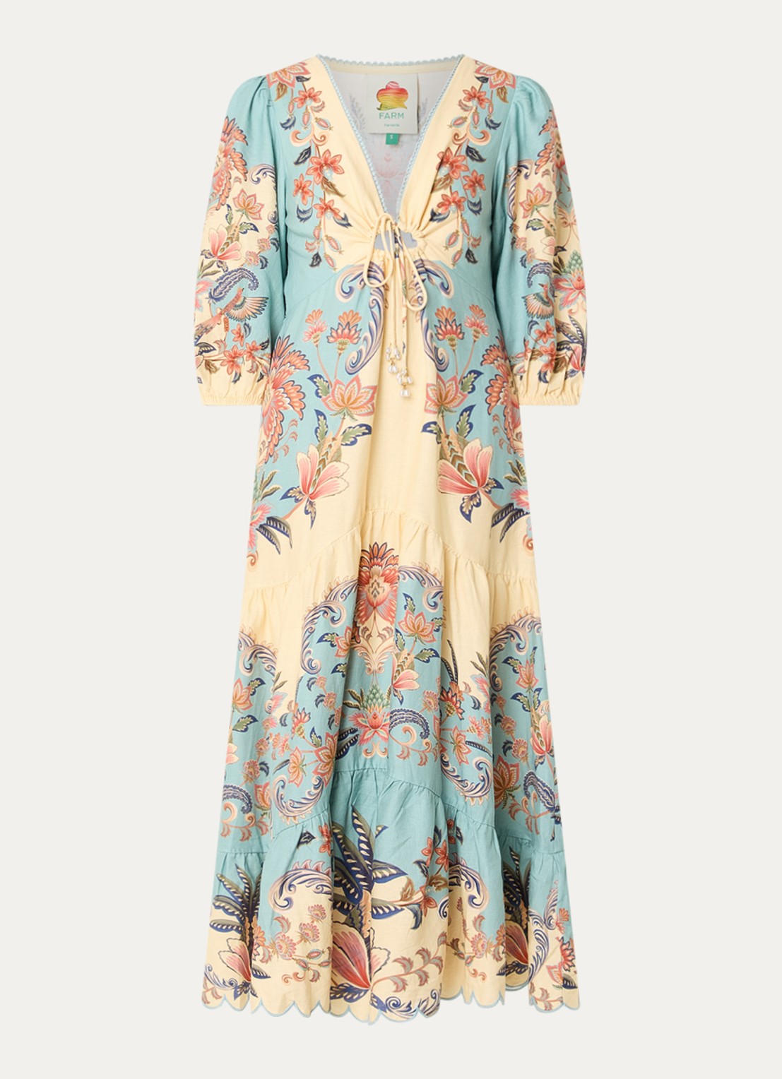 Farm Rio Boho Beauty Butter maxi tuniekjurk in linnenblend - voorkant 2 lichtgeel