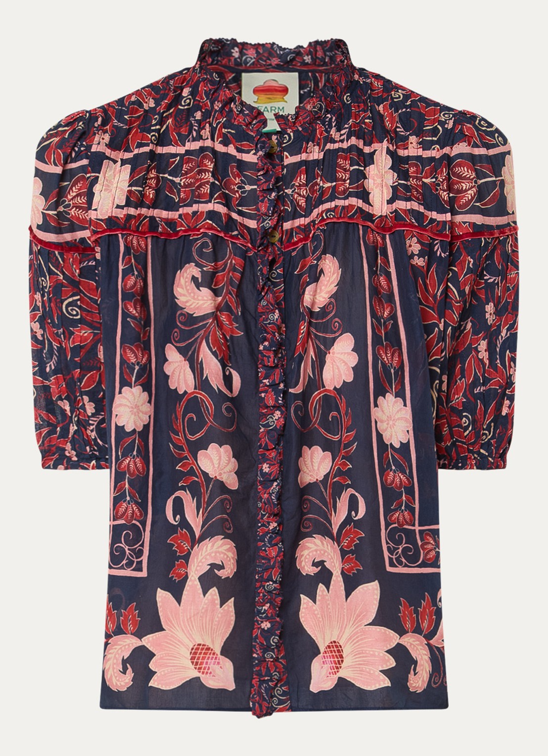 Farm Rio Boho blouse met ruches - voorkant 2 donkerblauw