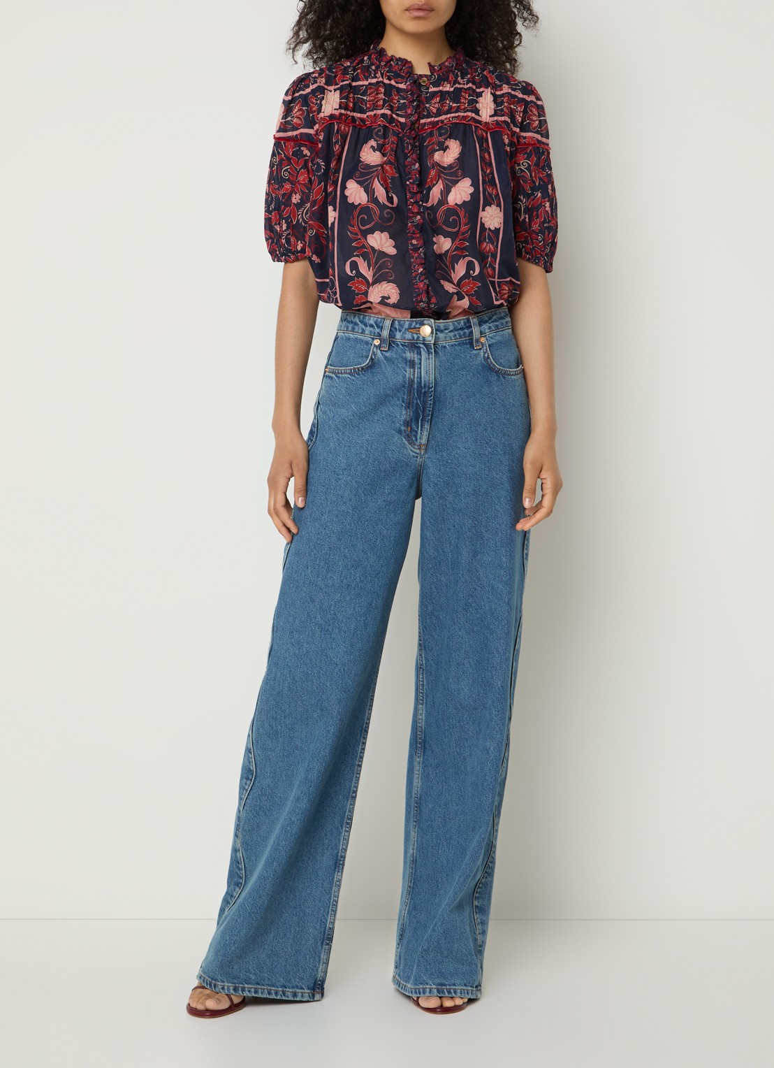 Farm Rio Boho blouse met ruches - voorkant 3 donkerblauw