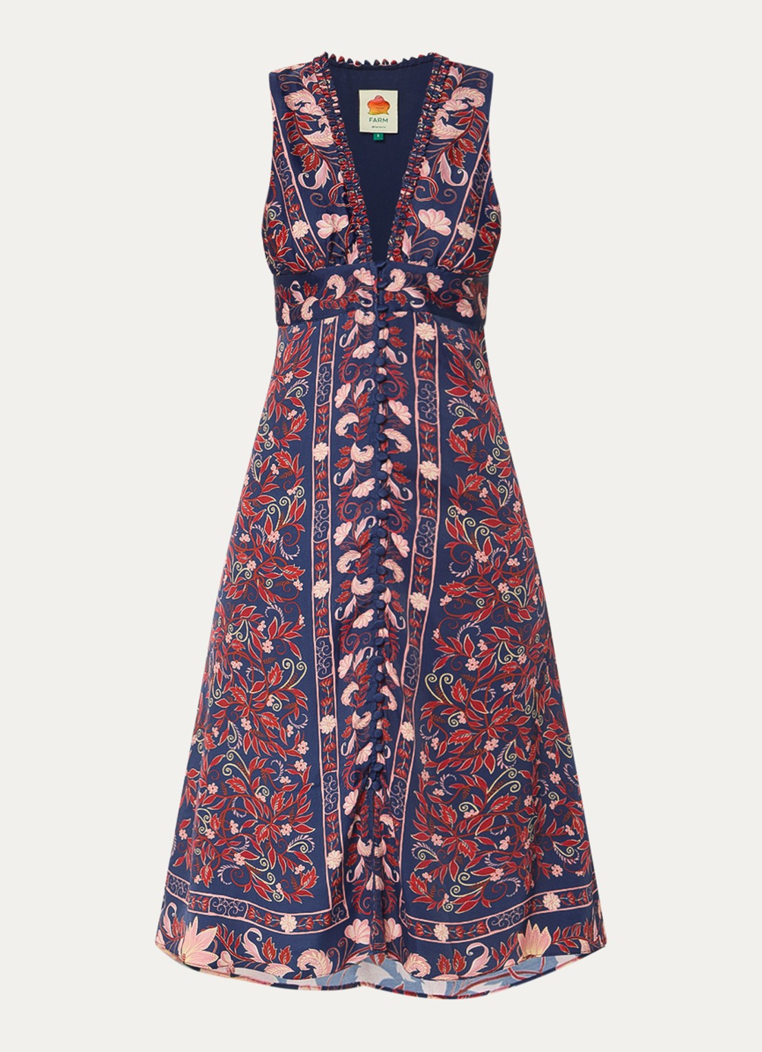 Farm Rio Boho midi jurk met print - voorkant donkerblauw