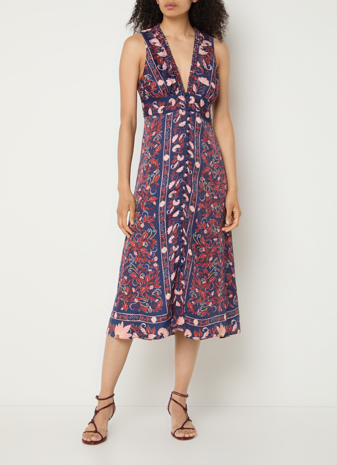 Farm Rio Boho midi jurk met print - voorkant 2 donkerblauw