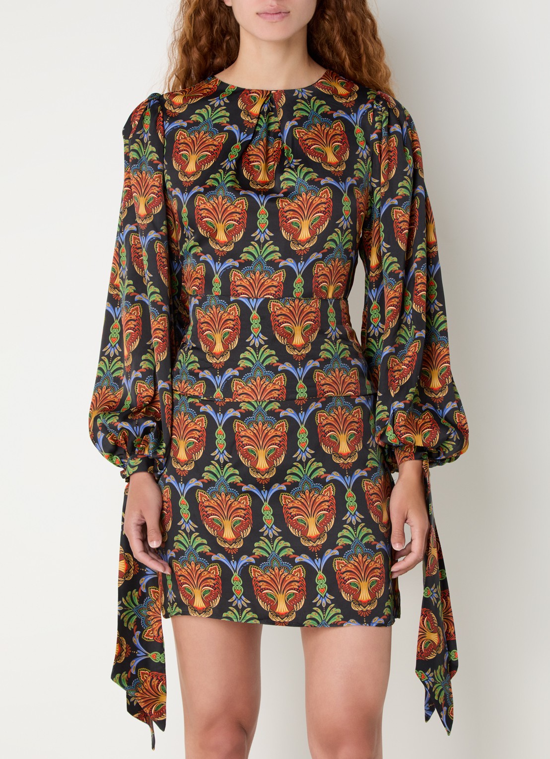 Farm Rio Boho mini tuniekjurk met print en strikceintuur - detail 4 zwart