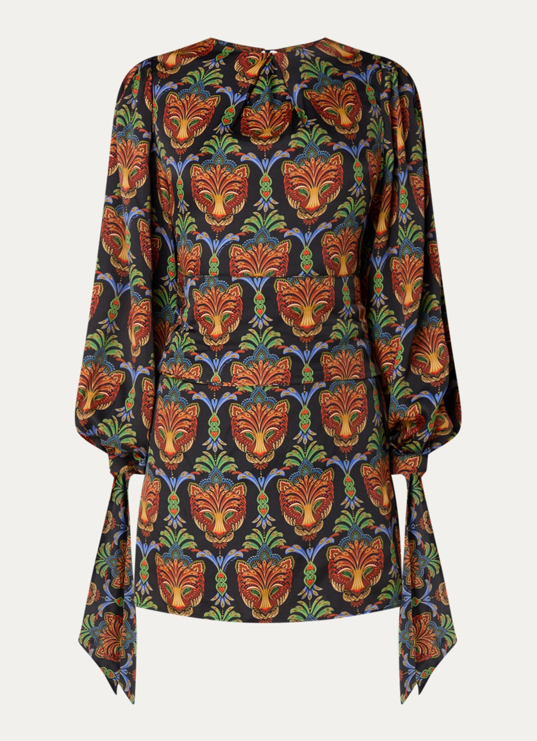 Farm Rio Boho mini tuniekjurk met print en strikceintuur - voorkant 2 zwart