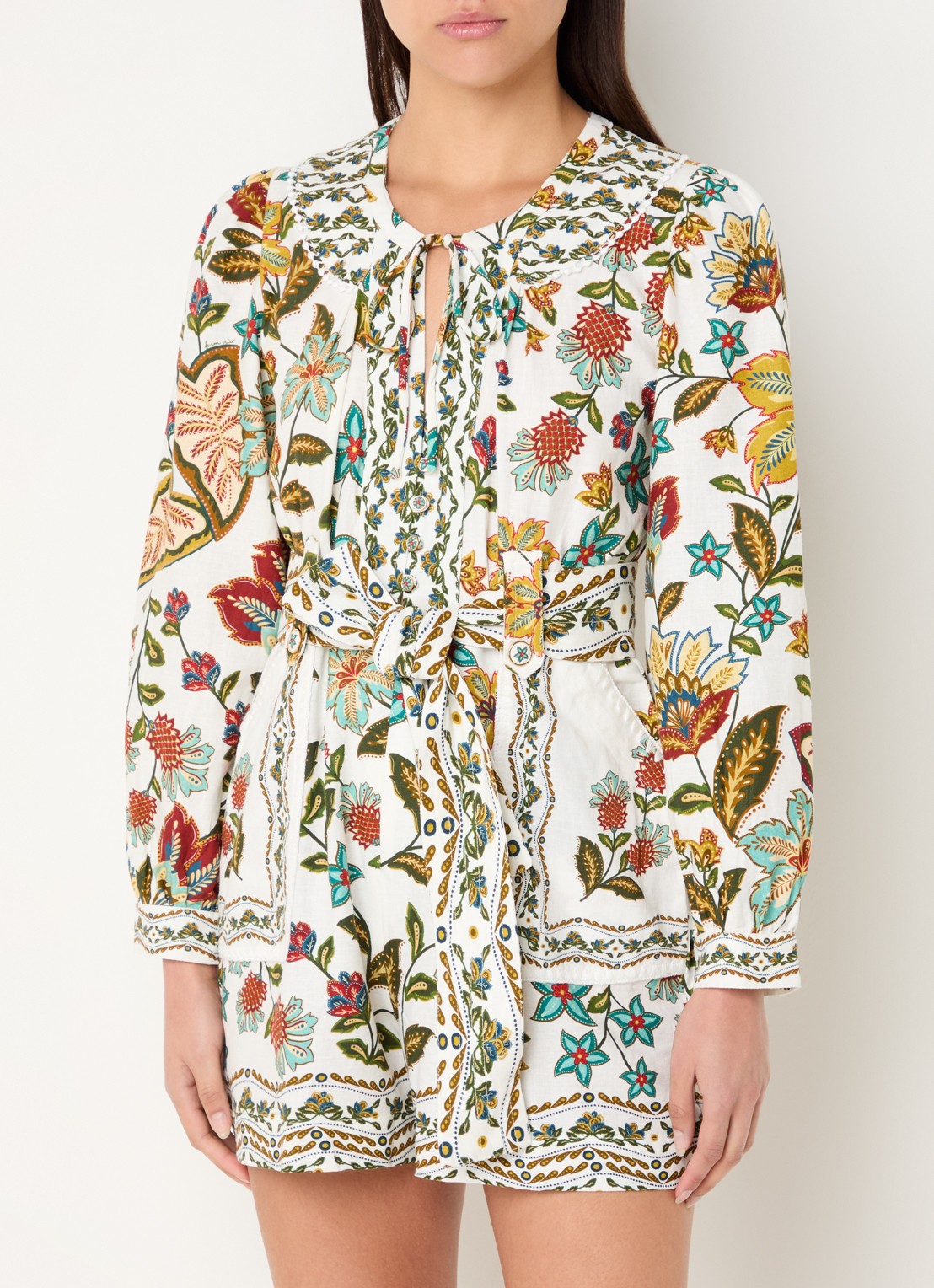 Farm Rio Botanicals straight fit playsuit in linnenblend met print - detail 3 gebroken wit