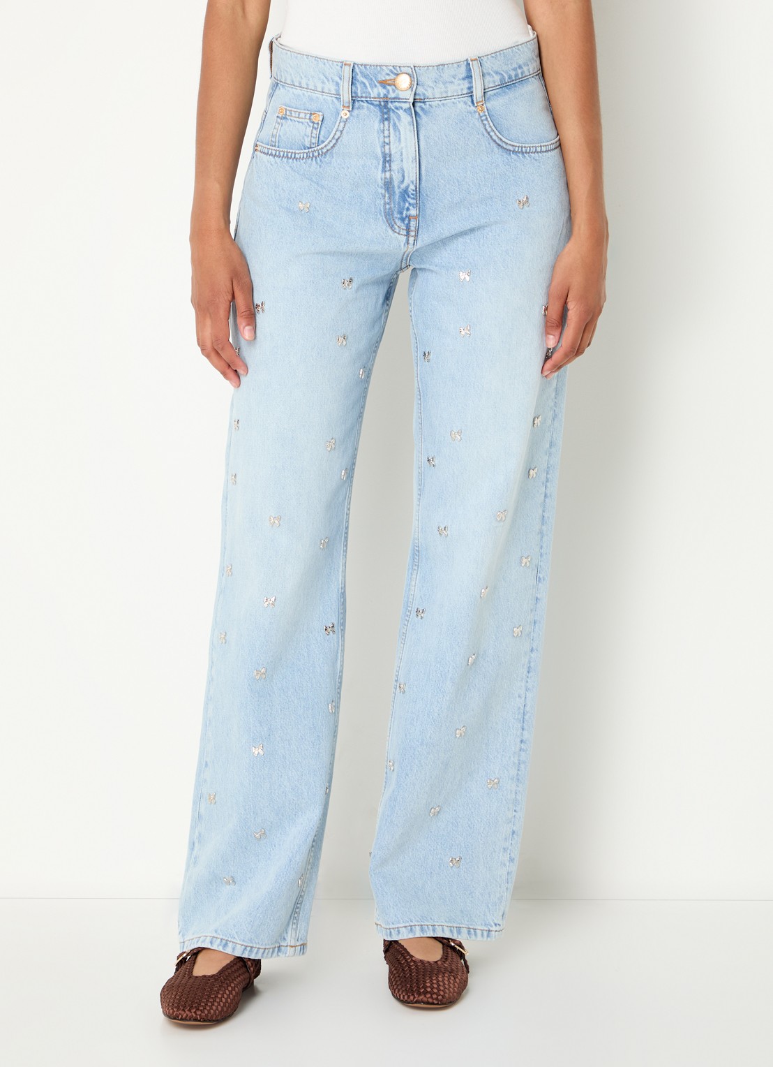Farm Rio Bows high waist straigt leg jeans met lichte wassing en studs - detail 2 indigo