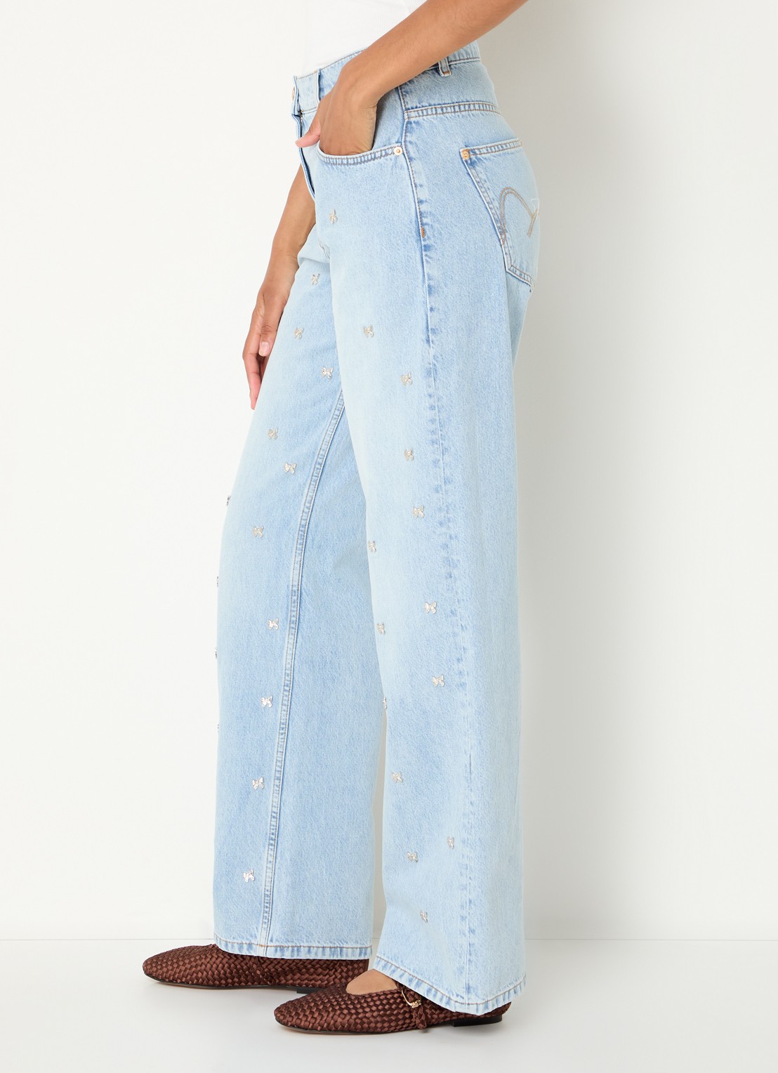Farm Rio Bows high waist straigt leg jeans met lichte wassing en studs - detail 3 indigo