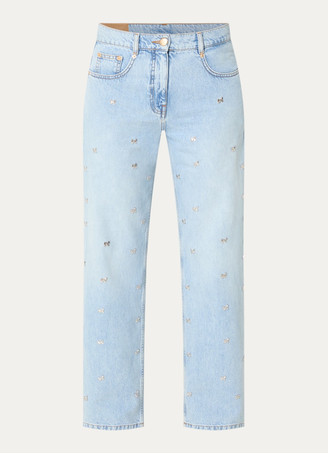 Farm Rio Bows high waist straigt leg jeans met lichte wassing en studs - voorkant 5 indigo
