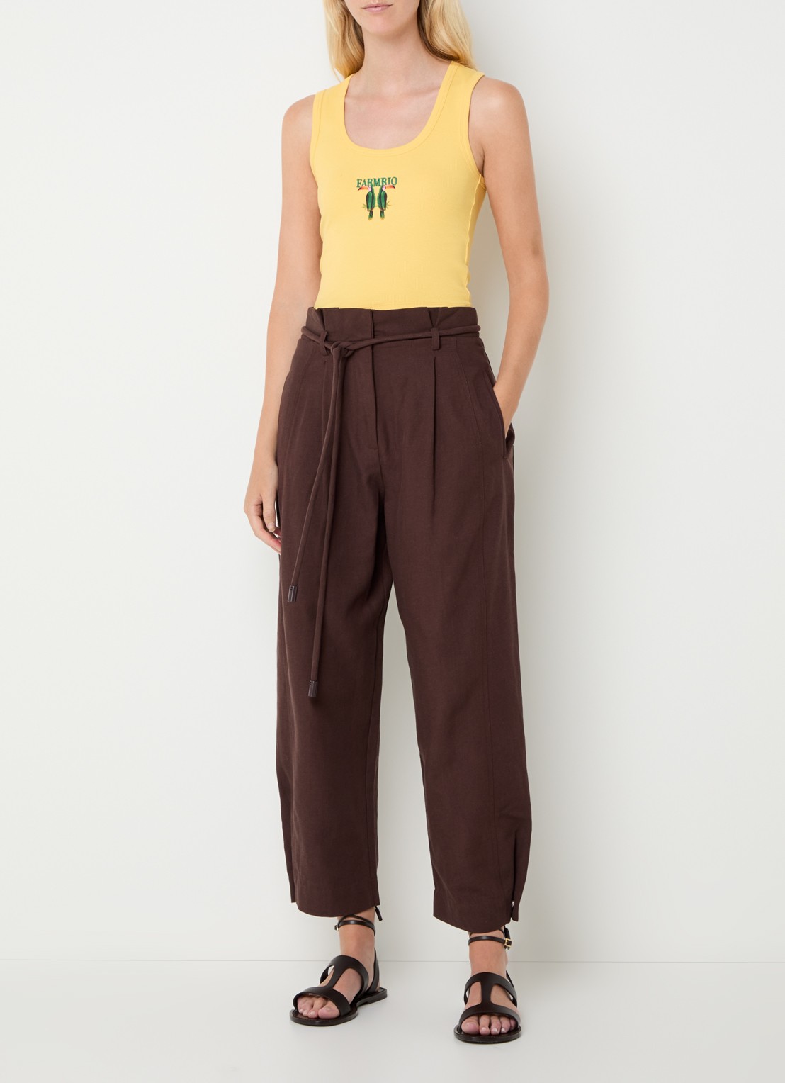 Farm Rio Clochard high waist loose fit cropped pantalon  - voorkant 2 hazelnootbruin