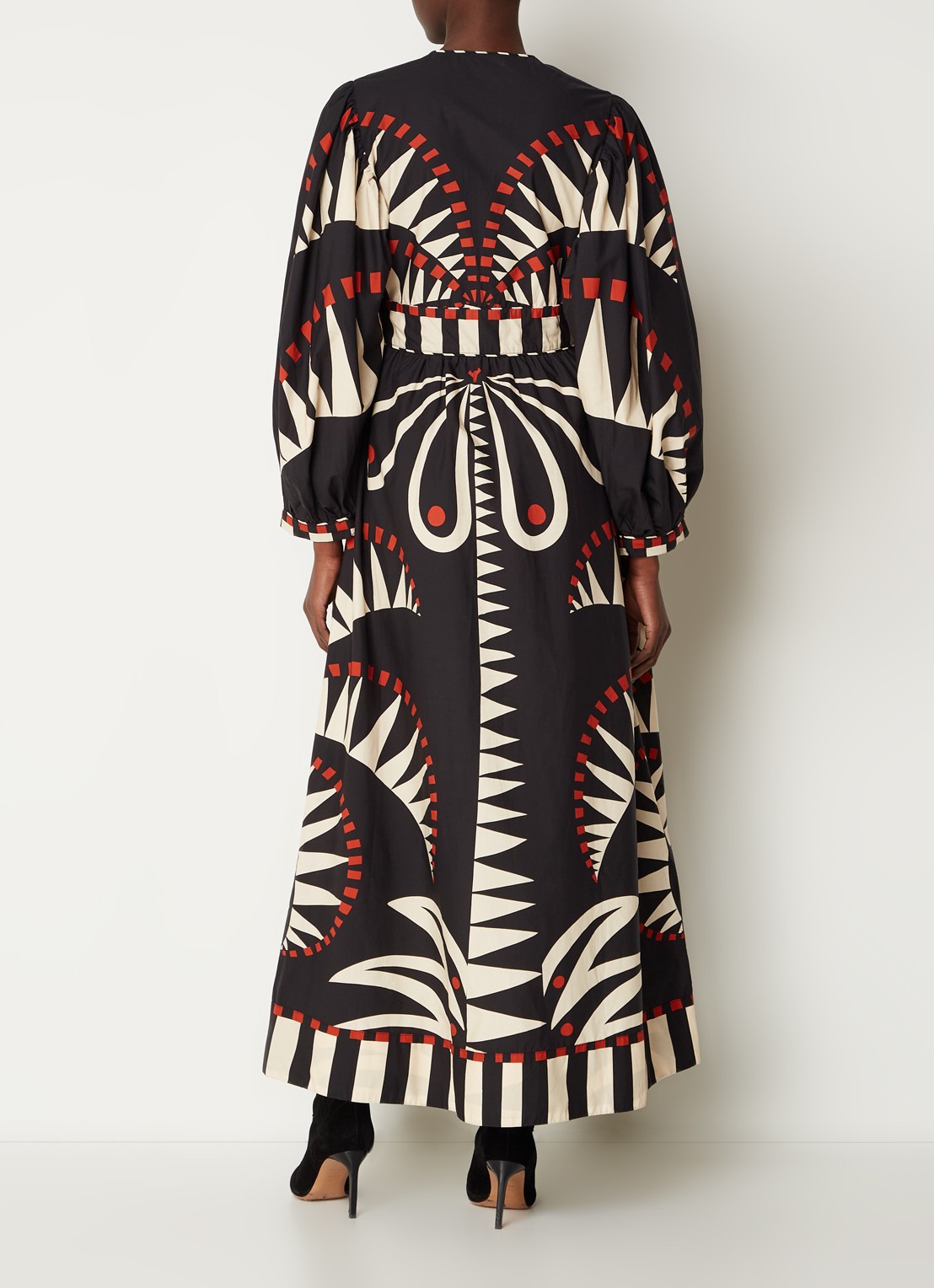 Farm Rio Coconut maxi jurk met bladprint en pofmouw - achterkant zwart