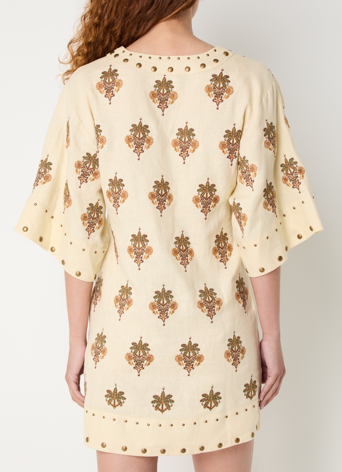 Farm Rio Coconut Tree mini tuniekjurk van linnen met studs - achterkant 4 creme