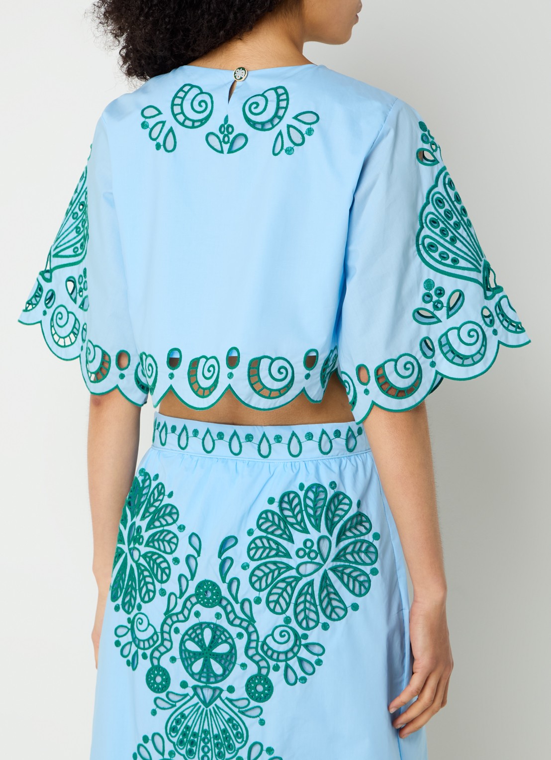 Farm Rio Crop top met opengewerkt dessin - achterkant lichtblauw