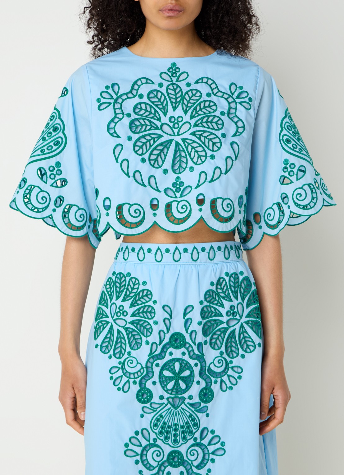 Farm Rio Crop top met opengewerkt dessin - detail 2 lichtblauw