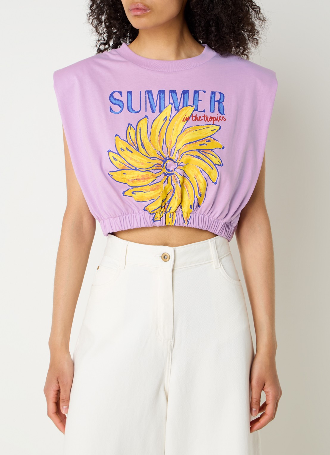 Farm Rio Crop top met print en schoudervulling - detail 4 lila