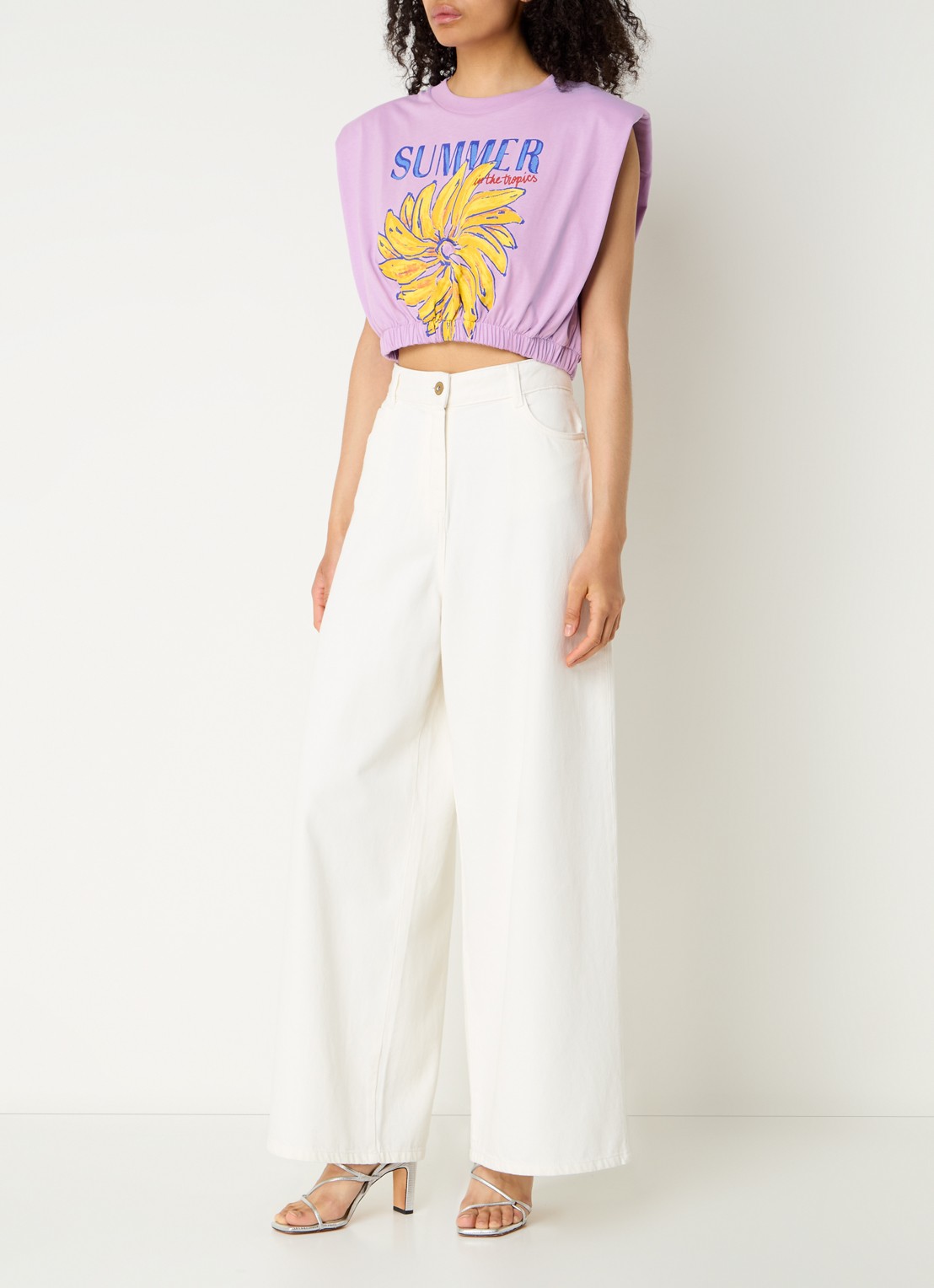 Farm Rio Crop top met print en schoudervulling - voorkant 2 lila