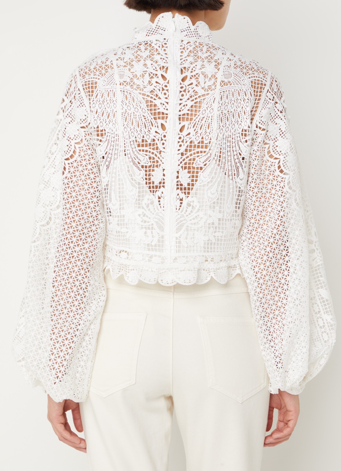 Farm Rio Crop top van broderie met ballonmouw - achterkant 5 wit