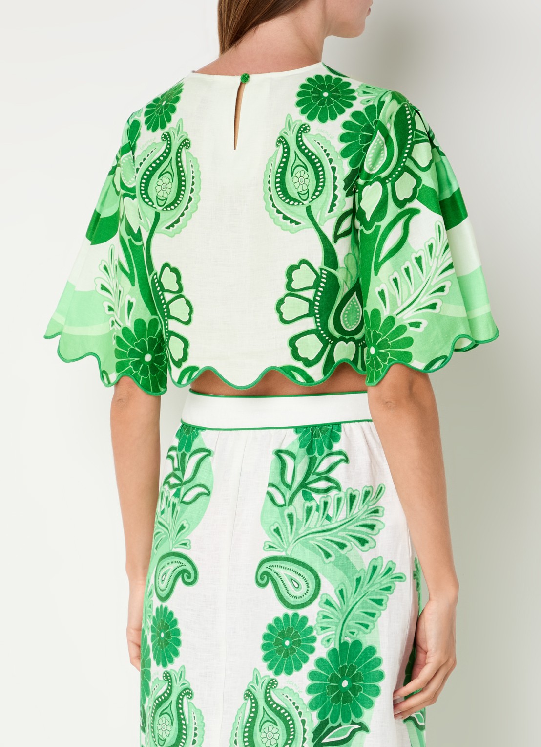 Farm Rio Crop top van linnen met bloemenprint - achterkant groen