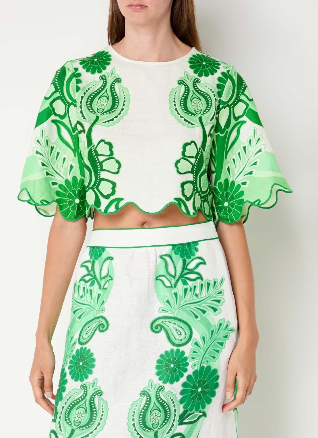 Farm Rio Crop top van linnen met bloemenprint - detail 4 groen
