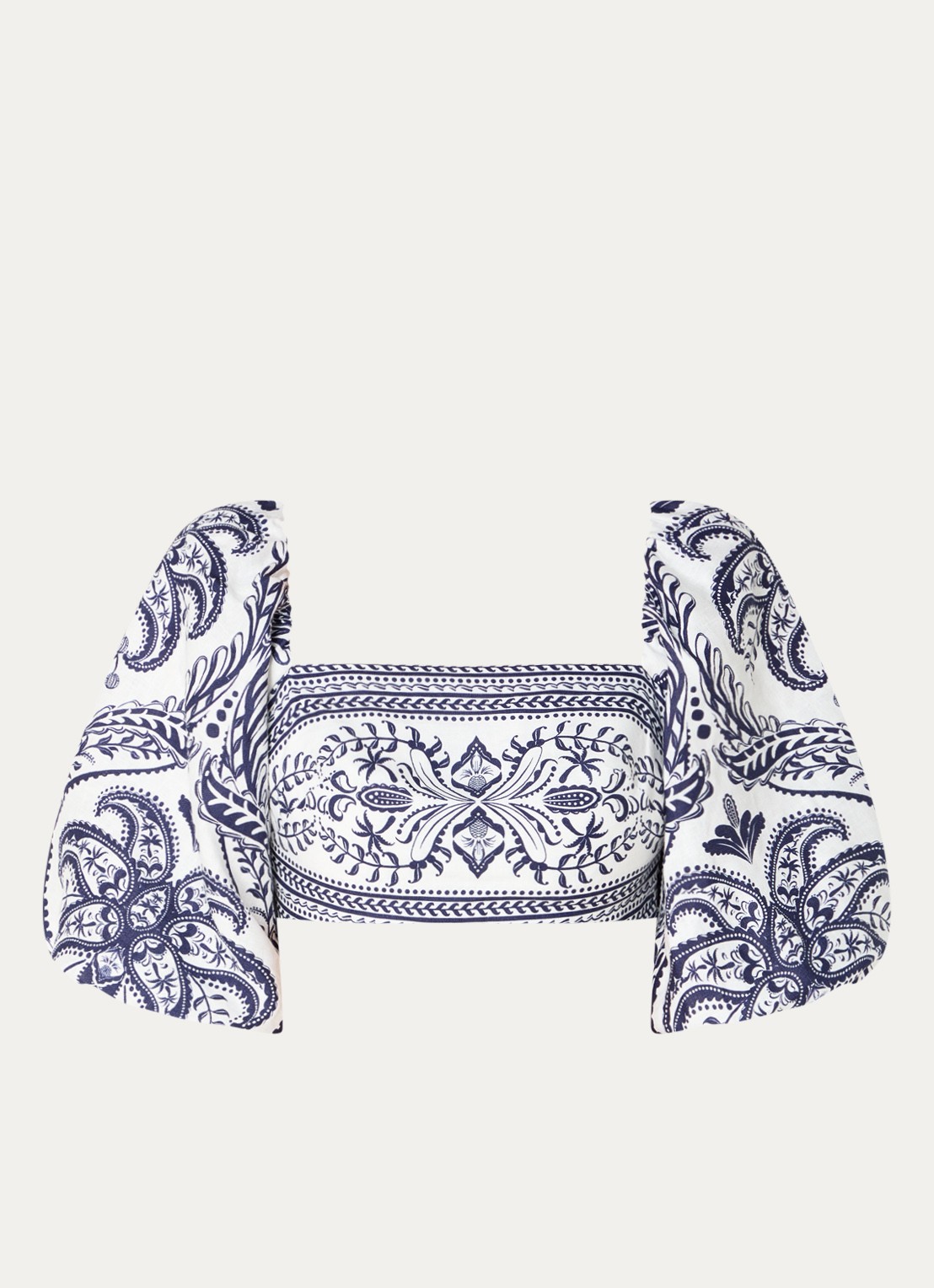 Farm Rio Crop top van linnen met pofmouw en paisley dessin - voorkant 2 donkerblauw