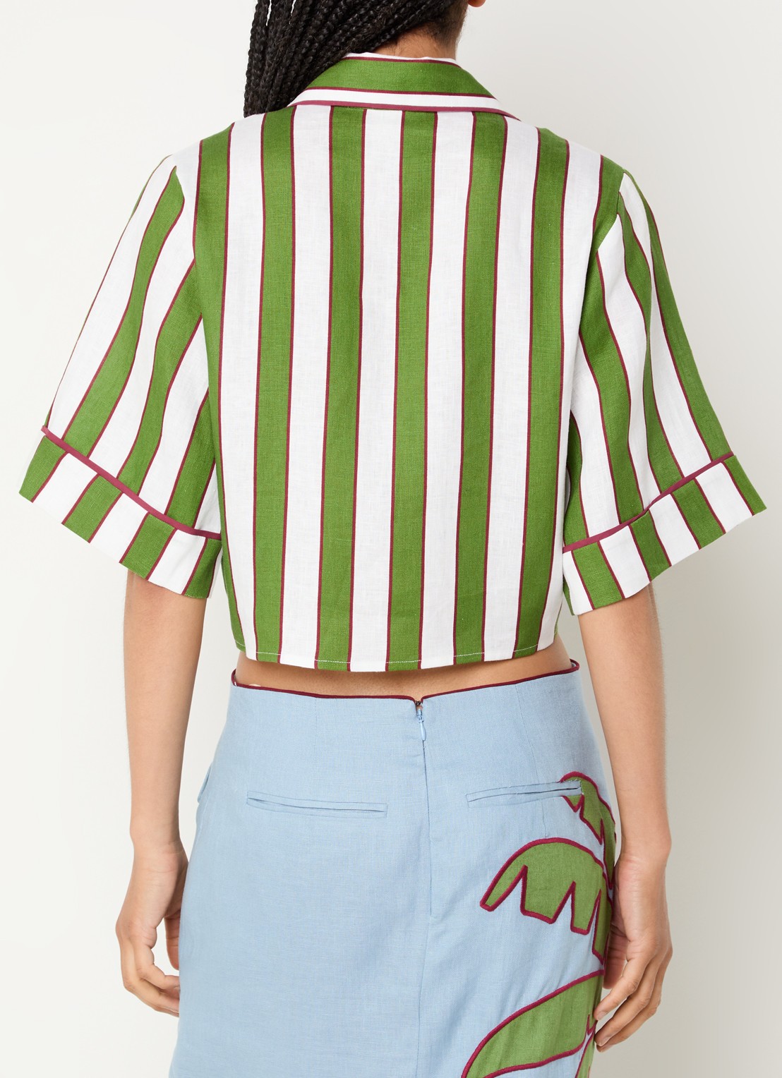 Farm Rio Cropped blouse met van linnen - achterkant 4 groen