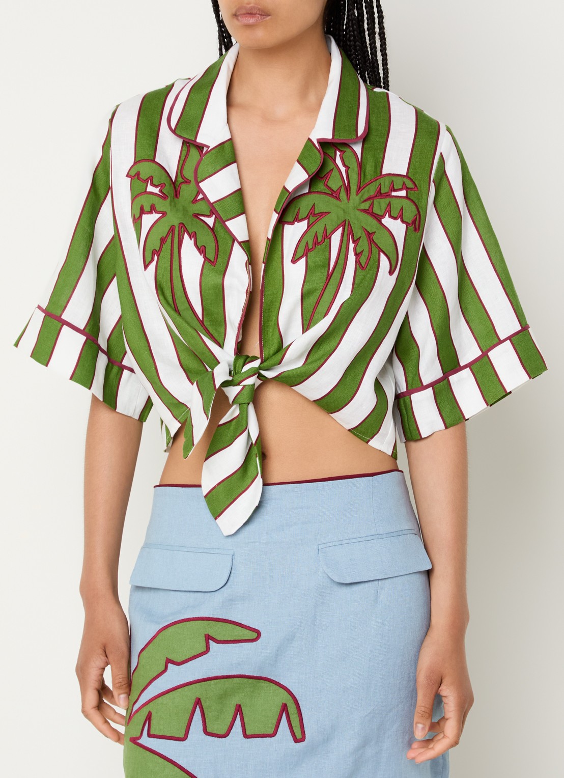 Farm Rio Cropped blouse met van linnen - detail 3 groen