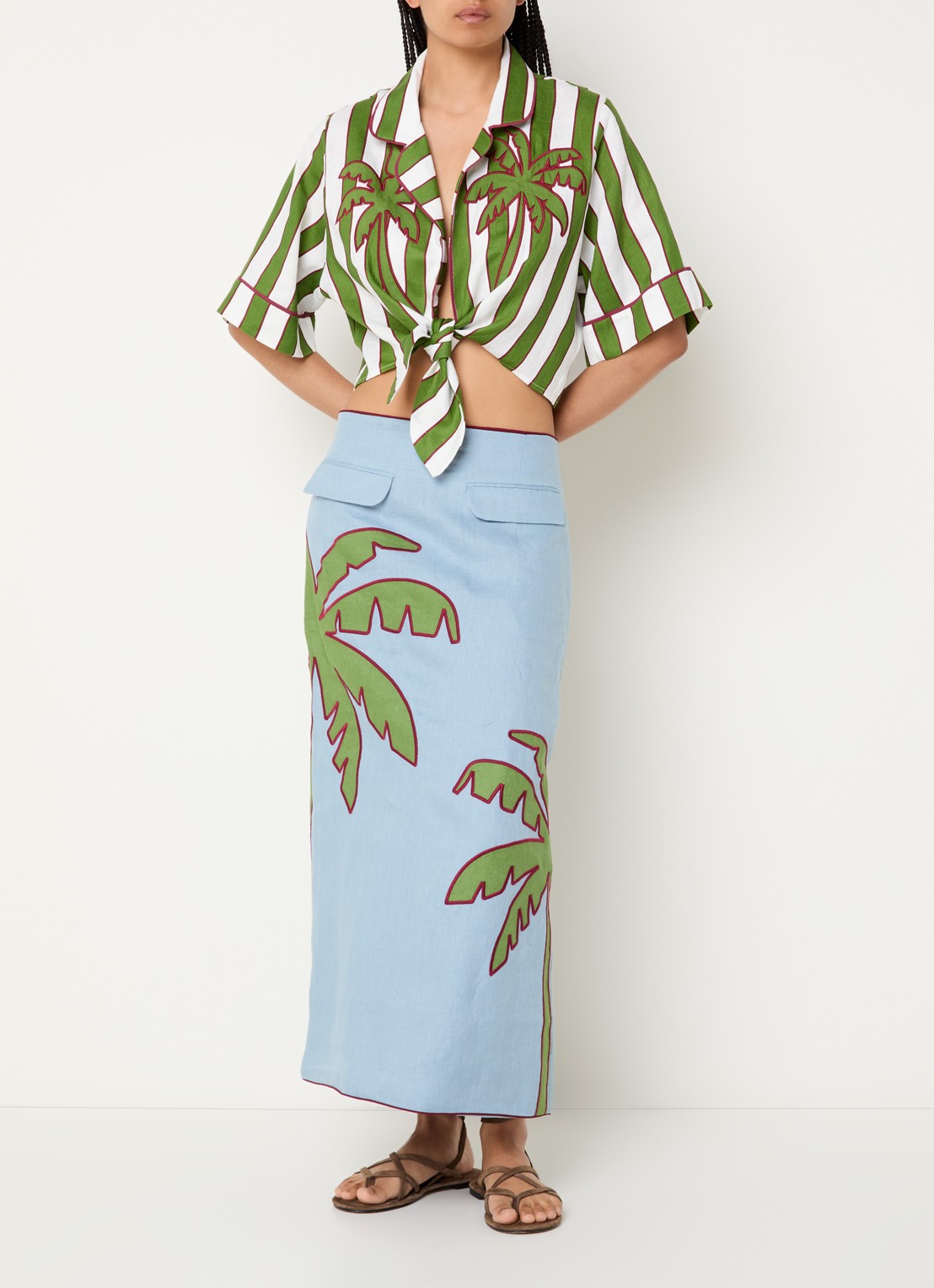 Farm Rio Cropped blouse met van linnen - voorkant 2 groen